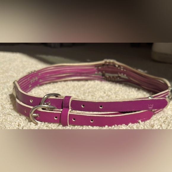 Diesel Leather Belt Women's 85/34 Purple Fuchsia Silver Studs Genuine Y2K Luxury - Picture 5 of 11